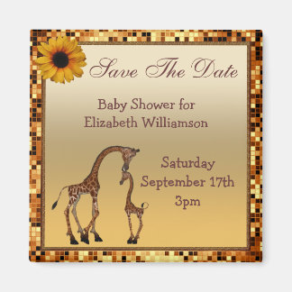 Mama & Baby Giraffe Gold Save the Date Kinderdusch Magnet