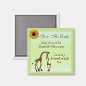 Mama & Baby Giraffe Green Save the Date Baby Dusch Magnet (Vorderseite/Rückseite)
