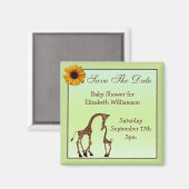 Mama & Baby Giraffe Green Save the Date Baby Dusch Magnet (Vorderseite/Rückseite)