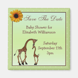 Mama & Baby Giraffe Green Save the Date Baby Dusch Magnet
