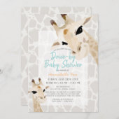 Mama & Baby Giraffe Greige Drive-by Baby Dusche Einladung (Vorne/Hinten)