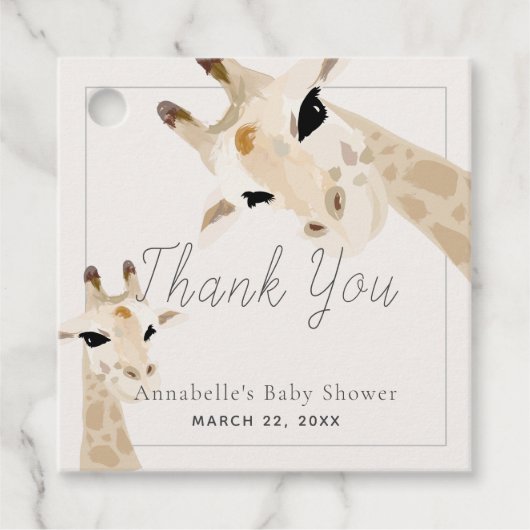 Mama & Baby Giraffe Kinderdusche Vielen Dank Geschenkanhänger (Vorderseite)