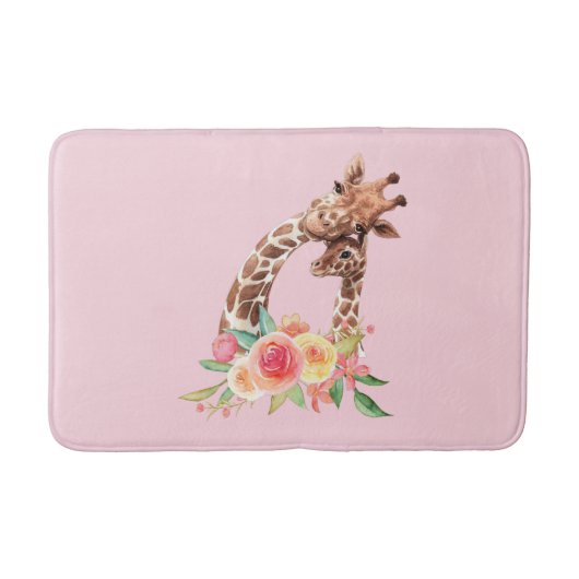 Mama & Baby Giraffe Niedliche Wasserfarbe Badematte (Vorderseite)