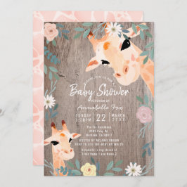 Mama & Baby Giraffe Rustic Wood Floral Baby Dusche Einladung