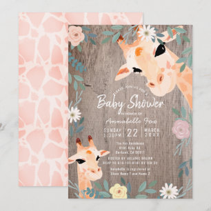 Mama & Baby Giraffe Rustic Wood Floral Baby Dusche Einladung