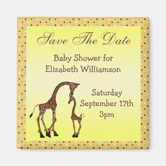 Mama & Baby Giraffe Save the Date Kinderdusche Magnet (Vorne)