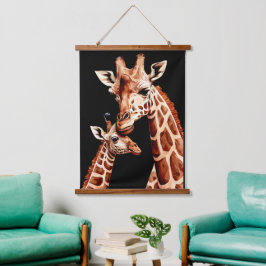 Mama & Baby Giraffe Wasserfarbe Wandteppich Mit Holzrahmen