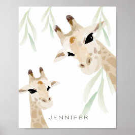 Mama & Baby Giraffe Wasserfarben Kinderzimmer Art Poster