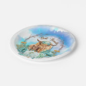 Mama Baby Highland Cows Floral Pappteller (Schrägansicht)