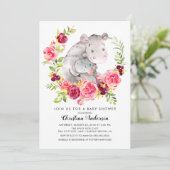 Mama & Baby Hippo Babydusche Einladung (Stehend Vorderseite)