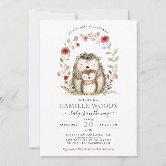 Mama Baby Igel Kinderdusche Einladung (Vorderseite)