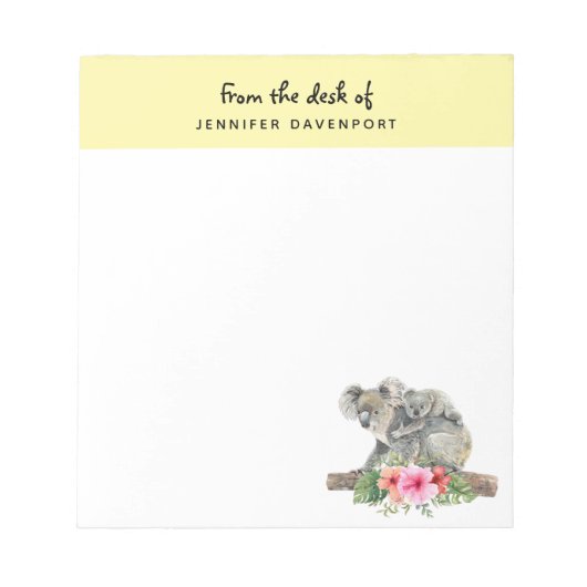 Mama & Baby Koala Bears Niedlich Watercolor Notizblock (Vorderseite)