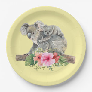 Mama & Baby Koala Bears Niedlich Watercolor Pappteller