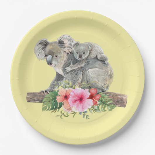 Mama & Baby Koala Bears Niedlich Watercolor Pappteller (Vorderseite)