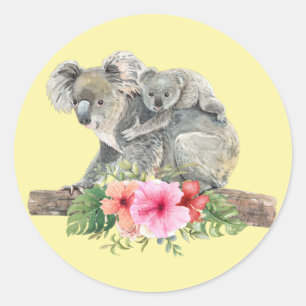 Mama & Baby Koala Bears Niedlich Watercolor Runder Aufkleber