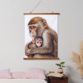Mama & Baby Monkey Wandteppich Mit Holzrahmen (Schlafzimmer)