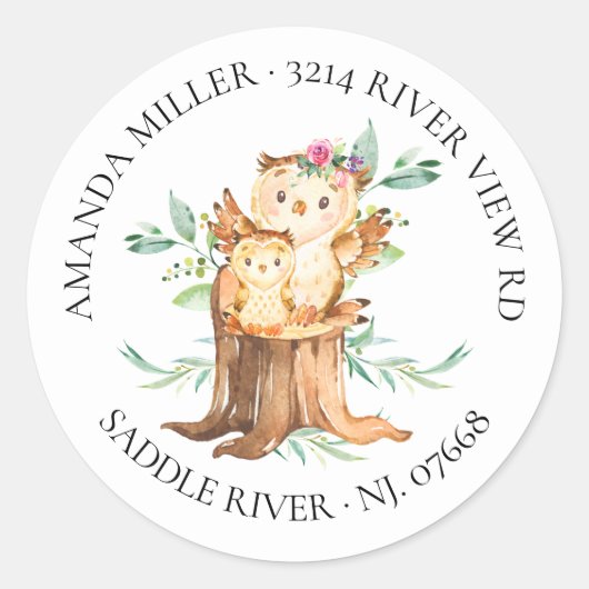 Mama & Baby Owl Baby Showadresse Etikett Runder Aufkleber (Vorderseite)