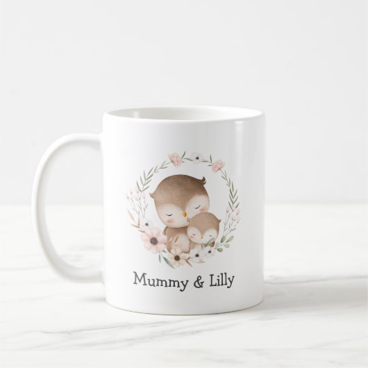Mama & Baby Owl - Personalisierte Familie Kaffeetasse (Links)