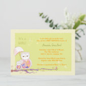 Mama & Baby Owls Green Baby Girl Dusche Einladung (Stehend Vorderseite)