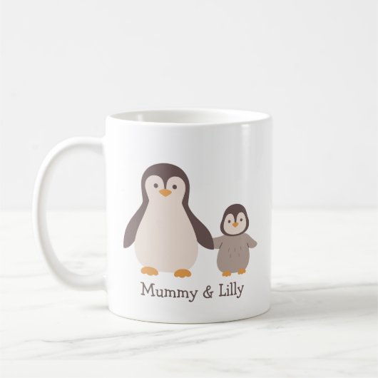 Mama & Baby Penguin - Niedliche Individuelle Namen Kaffeetasse (Links)
