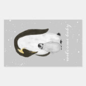 Mama Baby Penguins Winter Snow Gray Baby Dusche Rechteckiger Aufkleber (Vorderseite)