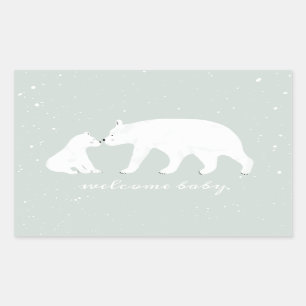 Mama Baby Polar Bear Winter Snow Blue Baby Dusche Rechteckiger Aufkleber