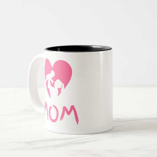 Mama & Baby Silhouette: Herz der Liebe Zweifarbige Tasse (Vorderseite Links)