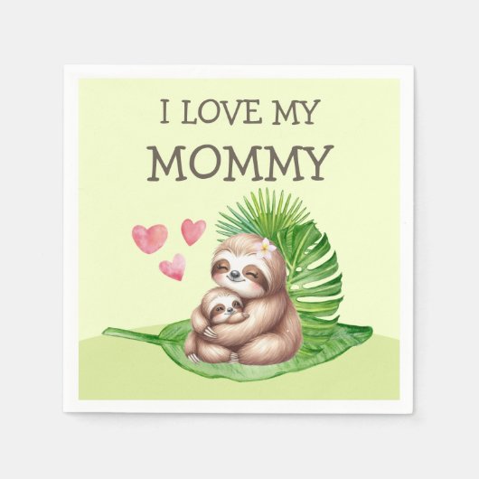 Mama & Baby Sloth Anpassbare Napkins Serviette (Vorderseite)