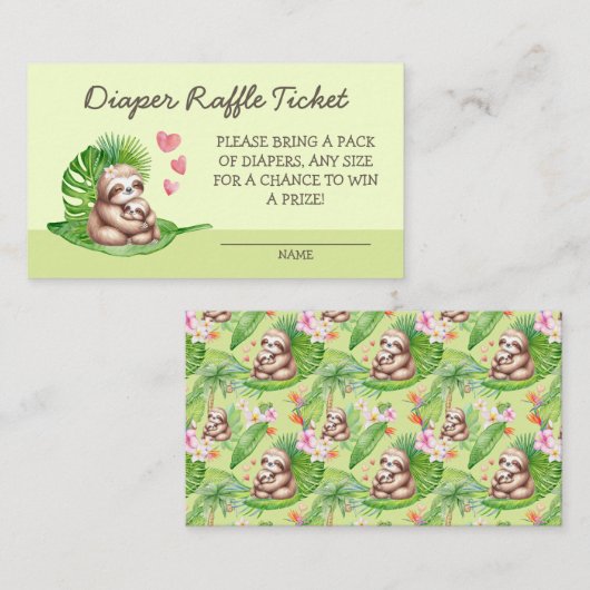 Mama & Baby Sloth Diaper Raffle Baby Duschkarte Begleitkarte (Vorne/Hinten)