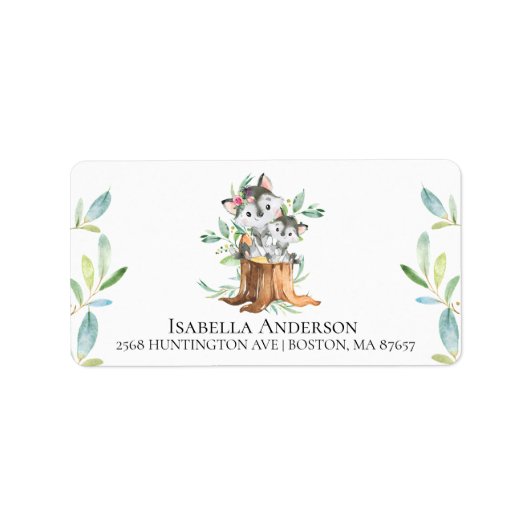 Mama & Baby Wolf Babydusche Adressaufkleber (Vorne)