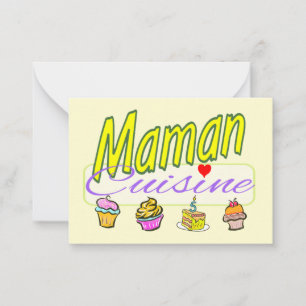Mama backt Kuchen auf einer Postkarte. Mitteilungskarte