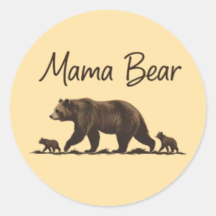 Mama Bär geht mit Jungen Silhouette Vintage Runder Aufkleber