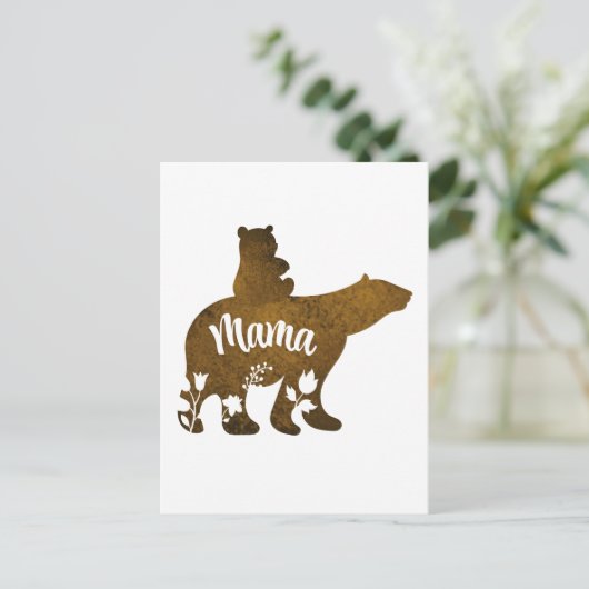 Mama-Bär mit 1 Cub auf Mama's Rücken Postkarte (Stehend Vorderseite)