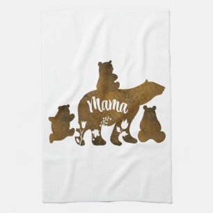 Mama-Bär mit 3 Baby-Bärenkuchen nach Mama Geschirrtuch