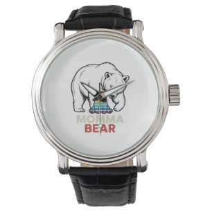 Mama-Bär-Regenbogen-Vintage-Stickerei-Shirt-Design Armbanduhr