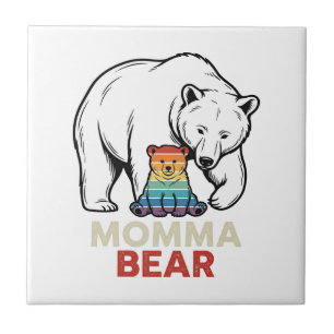 Mama-Bär-Regenbogen-Vintage-Stickerei-Shirt-Design Fliese