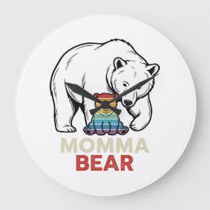 Mama-Bär-Regenbogen-Vintage-Stickerei-Shirt-Design Große Wanduhr