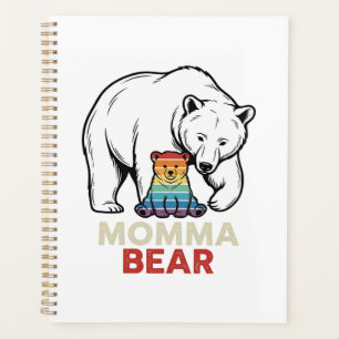 Mama-Bär-Regenbogen-Vintage-Stickerei-Shirt-Design Planer