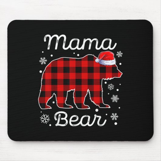 Mama Bär Weihnachts-Pyjamas Rot Kariert Buffalo-Fa Mousepad (Vorne)