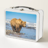 Mama Bären beobachtet ihre beiden Kinder Metall Brotdose (Vorderseite)