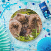 Mama Bären pflegen ihre zwei Jungen, Lake Clark Na Pappteller (Party)