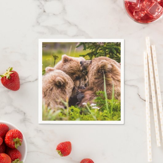 Mama Bären pflegen ihre zwei Jungen, Lake Clark Na Serviette (Beispiel)