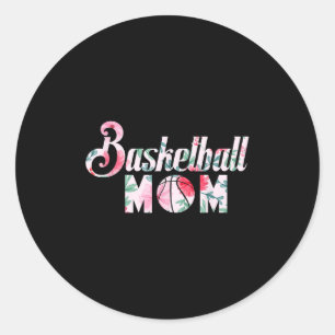 Mama Basketball Fan Quote Basketball Blumengrafik Runder Aufkleber