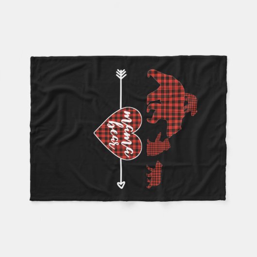 Mama Bear 3 Cubs karierte Weihnachtsmutter Fleecedecke (Vorderseite (Horizontal))