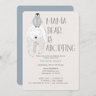 Mama Bear Adoption Blue Boy Baby Dusche Einladung