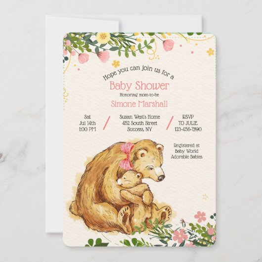 Mama Bear Baby Bear Dusche Einladung (Vorderseite)