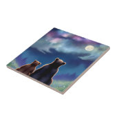 Mama Bear & Baby Cub Bears bei Nacht Fliese (Seite)