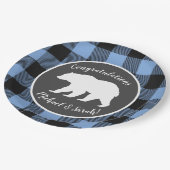 Mama Bear Baby Dusche Woodland Lodge Boy Blue Pappteller (Schrägansicht)