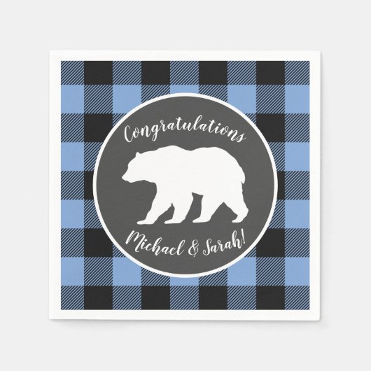 Mama Bear Baby Dusche Woodland Lodge Boy Blue Serviette (Vorderseite)