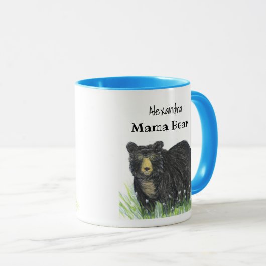 ~ Mama Bear ~ Black Bar Blue Trial Tasse (VorderseiteRechts)